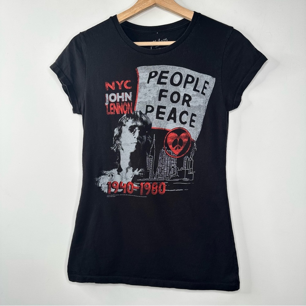 John Lennon NYC People For Peace Tee Womens Size L Black Rock Philcos